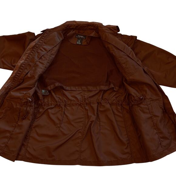 Ralph Lauren Utility Coat Womens S Brown Taffeta Nylon Jacket Drawstring Waist - Picture 9 of 15